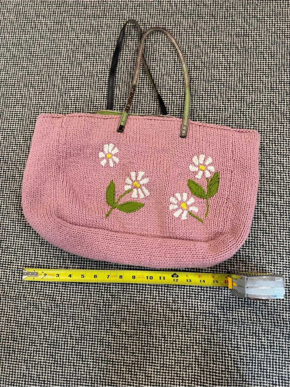 Authentic Vintage Fendi Pink Floral Knit Tote with Pony hair details
